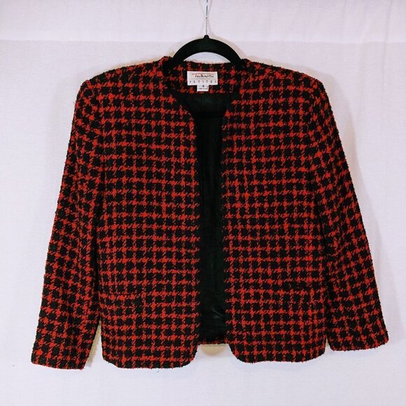 Vintage Talbots Red and Black Houndstooth Blazer Size 4P - Picture 1 of 5